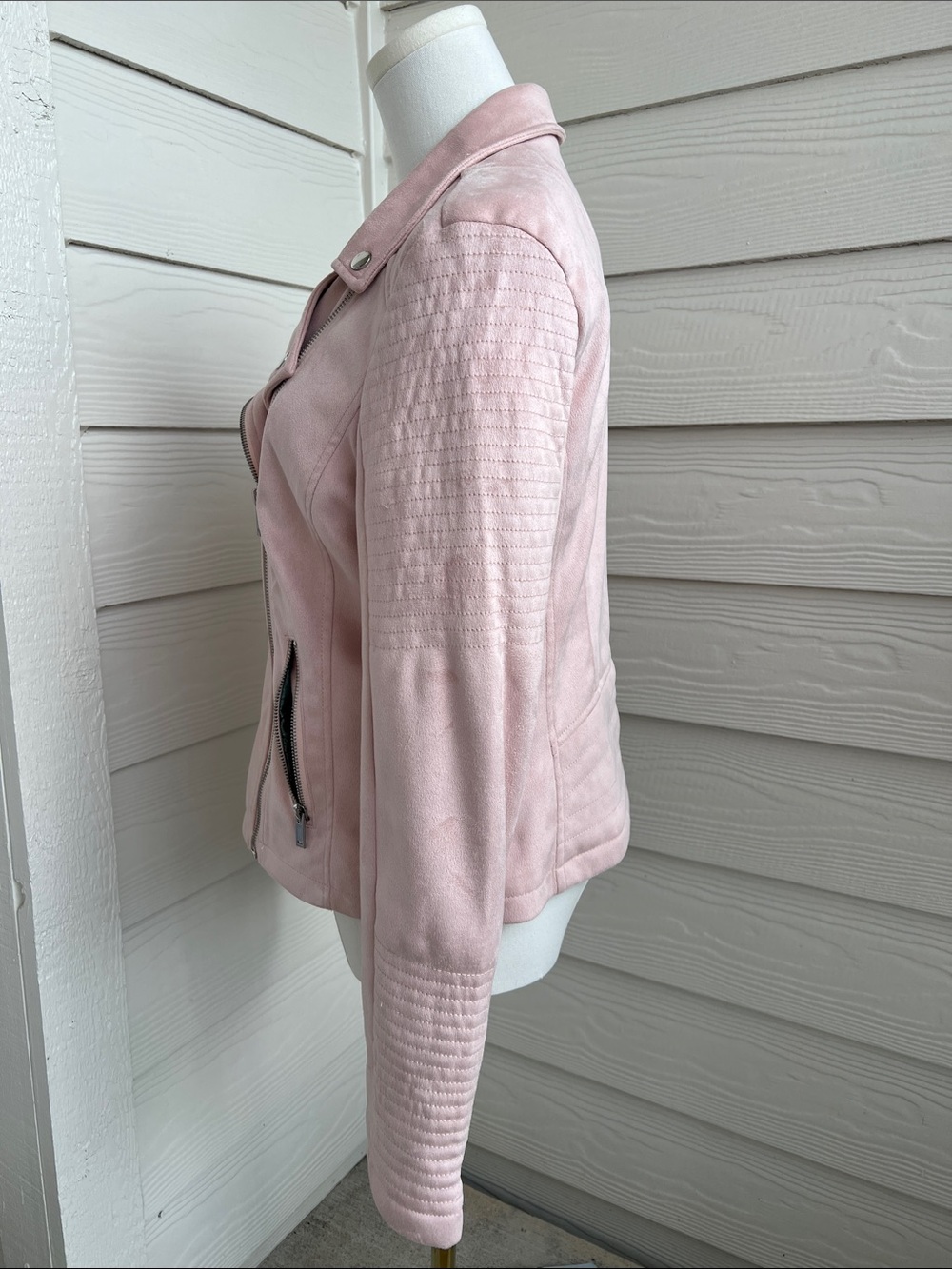 Saks Fifth Avenue Blush Pink Suede Moto Jacket - Medium - Picture 8 of 16
